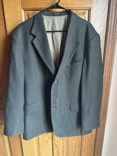 Oscar de la Renta Sport Coat Blue Brown Houndstooth 100 Wool Tweed Blazer 44R