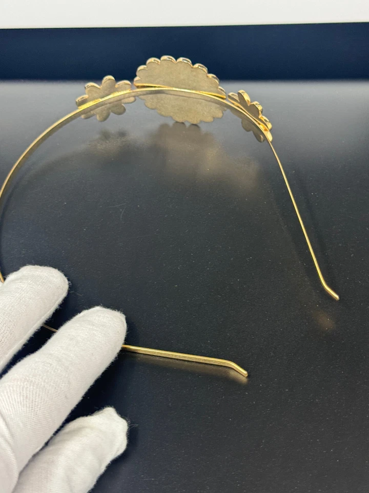 Coach Vintage Teal Green Enamel Glass Gold Daisy Flowers Snaphead Headband Tiara - Image 4 of 4