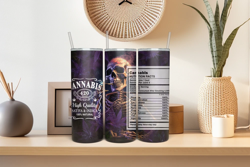 Tumbler Skinny 20oz  w/ Lid & Straw  Weed Leaf Cannabis Marijuana Travel Mug 420