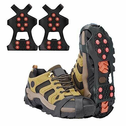 10 STUD UNIVERSAL ICE NO SLIP SNOW SHOE SPIKES GRIPS CLEATS CRAMPONS SMALL SIZE - Picture 1 of 6