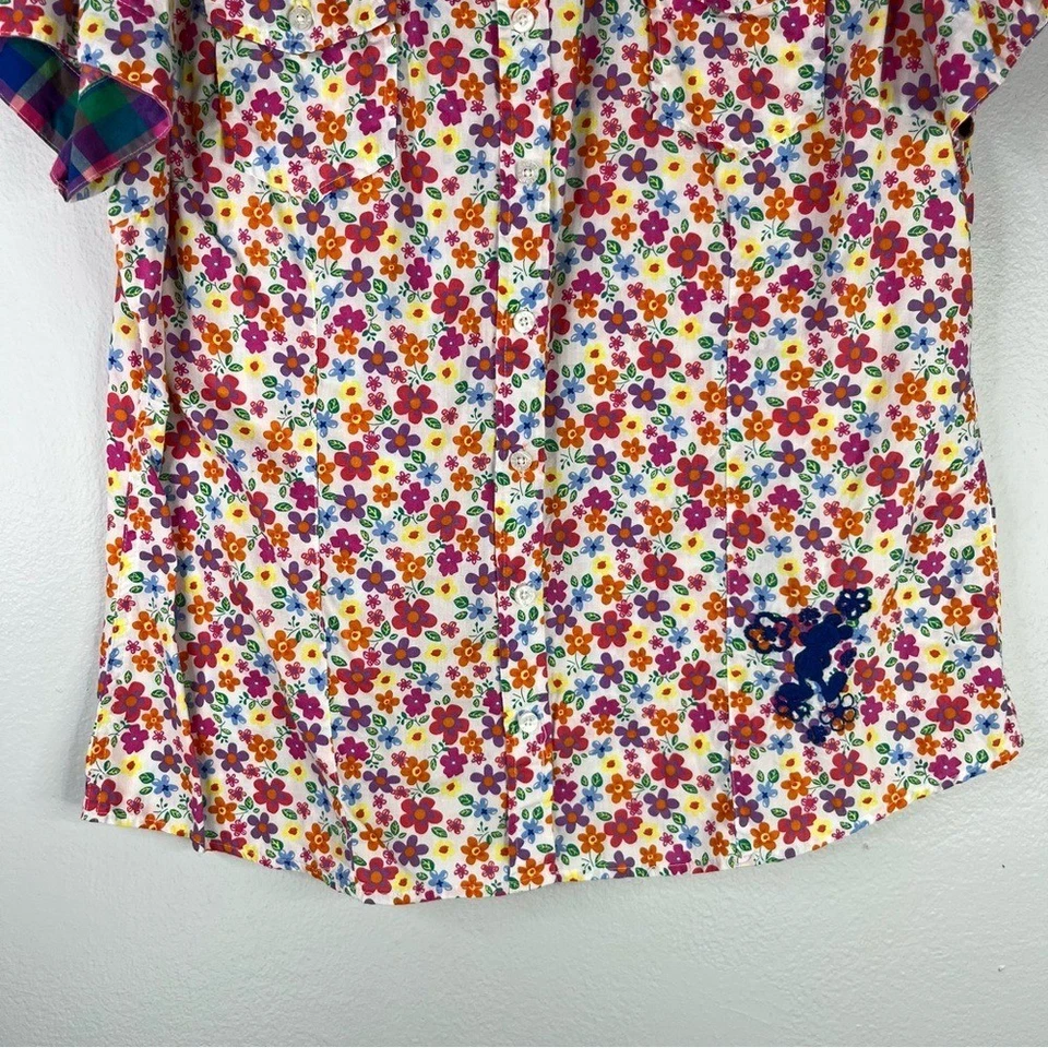 Disney Parks Shirt Women's XL Pink White Floral Embroidered Mickey Mouse - Image 4 of 4