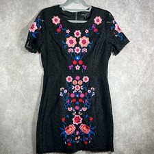Romeo & Juliet Mini Dress Womens Medium Black Lace Floral Embroidered Artsy NEW