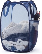 Collapsible Pop Up Laundry Basket, Hamper with Sturdy Handles and Side Pocket -