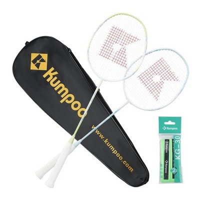 KUMPOO Badmintonschläger Set 2 Carbon Schaftschläger Grip Tapes Tragetasche blau