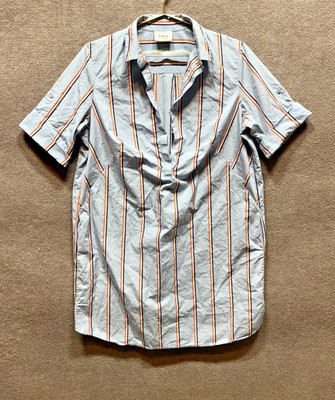 AKRIS PUNTO White Blue Striped 100% Cotton Tunic Poplin Shirt Mini Dress 14 EUC