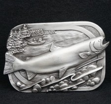 WC11159 NOS VINTAGE 1983  FISH IN LAKE  FISHING WESTEN ARTWORK BELT BUCKLE