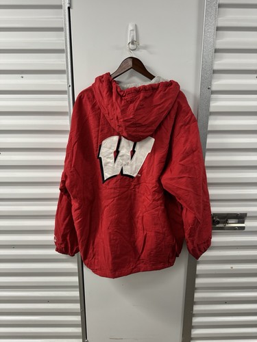 Vintage Starter Wisconsin Full Zip Jacket Hooded Red Mens XL 90s College Quilted