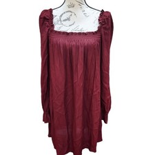 Reformation NWT Hudsen Dress in Plum Burgundy Long Sleeve Smocked Medium
