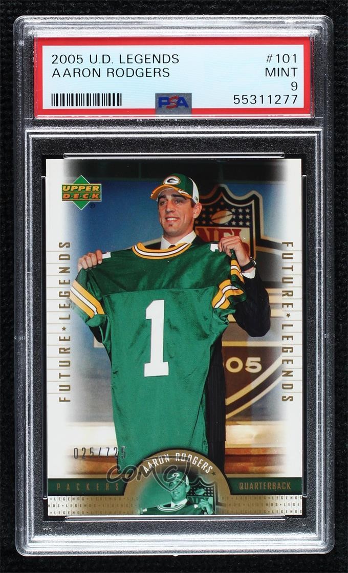 2005 Upper Deck NFL Legends Future /725 Aaron Rodgers PSA 9 MINT Rookie RC 0hh2