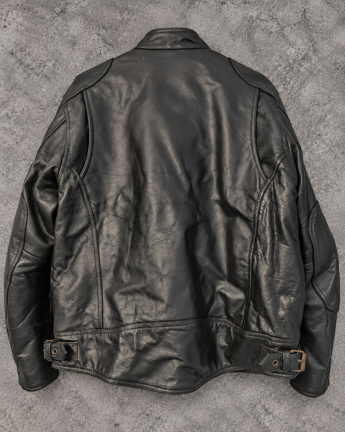 HWK Men’s Black Genuine Buffalo Leather Café Racer Motorcycle Jacket – Size S - second product detail image