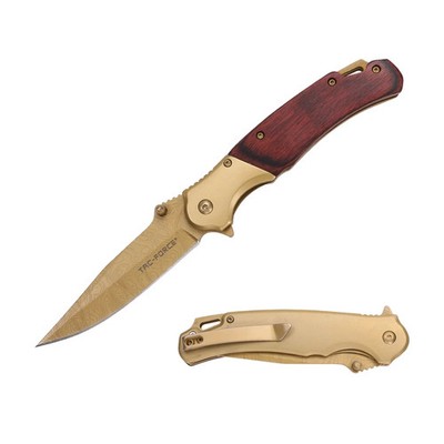 Tac-Force Spring Assisted Knife w/Wood & Stainless Steel Handle & Low Carry Clip