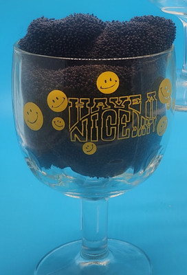 Vintage Smiley Face Goblet Have a Nice Day with Yellow Smileys 6 Inches