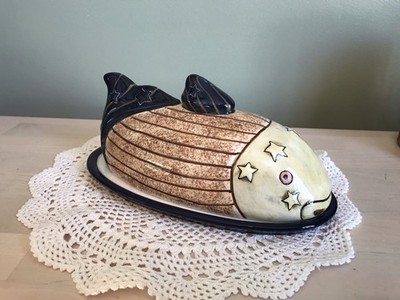 Carol Endres Folk Pure Art Stars And Stripes Fish Butter Dish