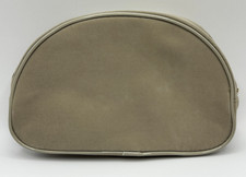 Lancome Tan Beige Suede Makeup Bag Pouch Travel Case Clutch Gold Zipper Lined