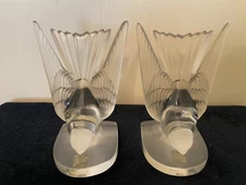 Lalique Crystal France -Pair- "Deux Hirondelles" Swallow Bookends-Mint