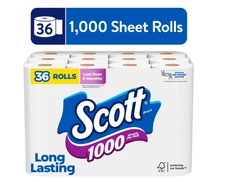 Scott 1000 Toilet Paper, 36 Rolls, 1,000 Sheets per Roll