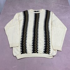 Vintage Abstract Knitted Jumper Patterned Grandad Chunky Knit Sweater Men's Xl