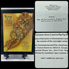 Bernie Taupin Elton John Lyrics Book 1976 First Edition & Print W/ Erratum Slip