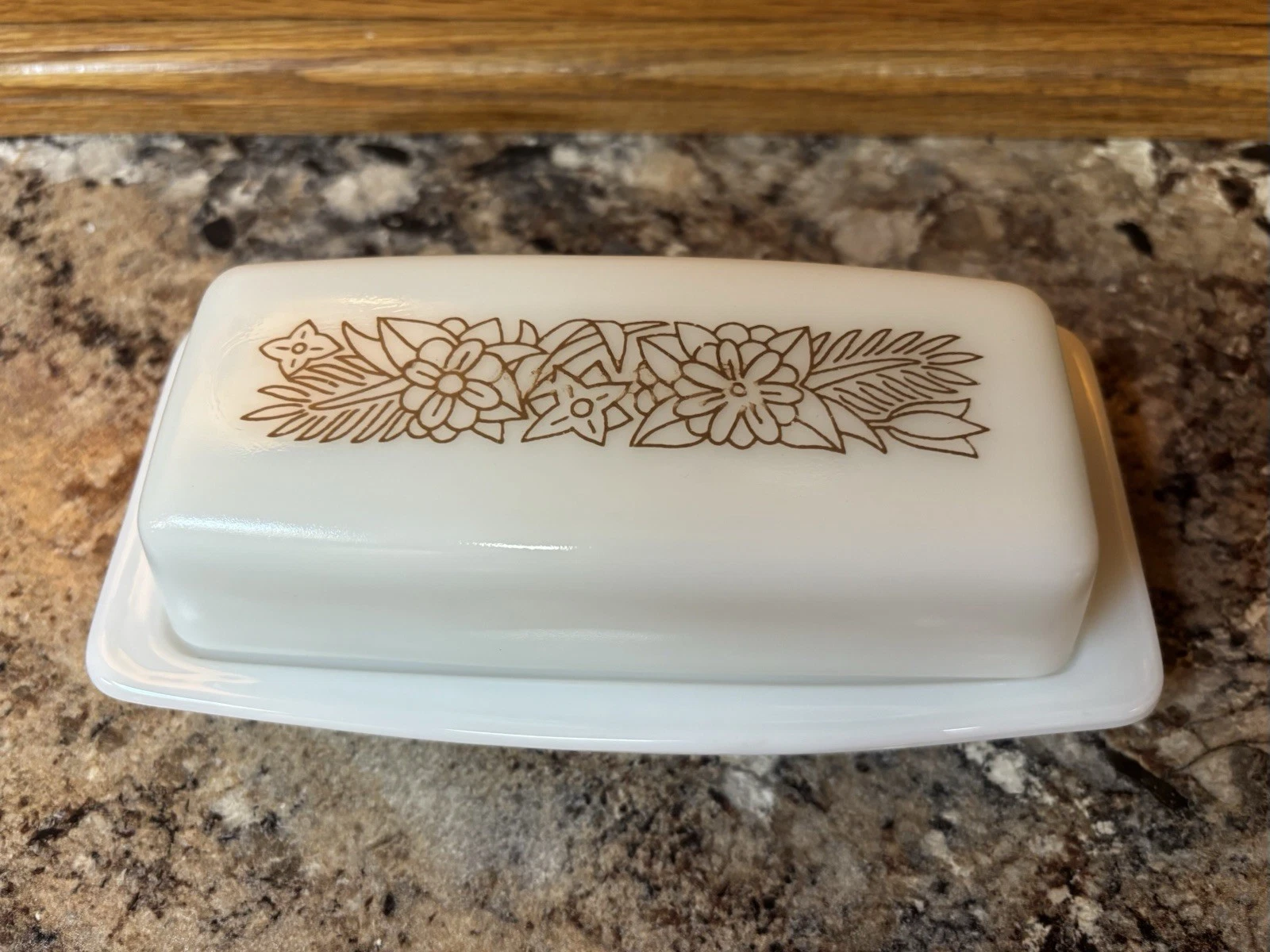 Vintage Pyrex Woodland Covered Butter Dish Milk Glass USA 72-B