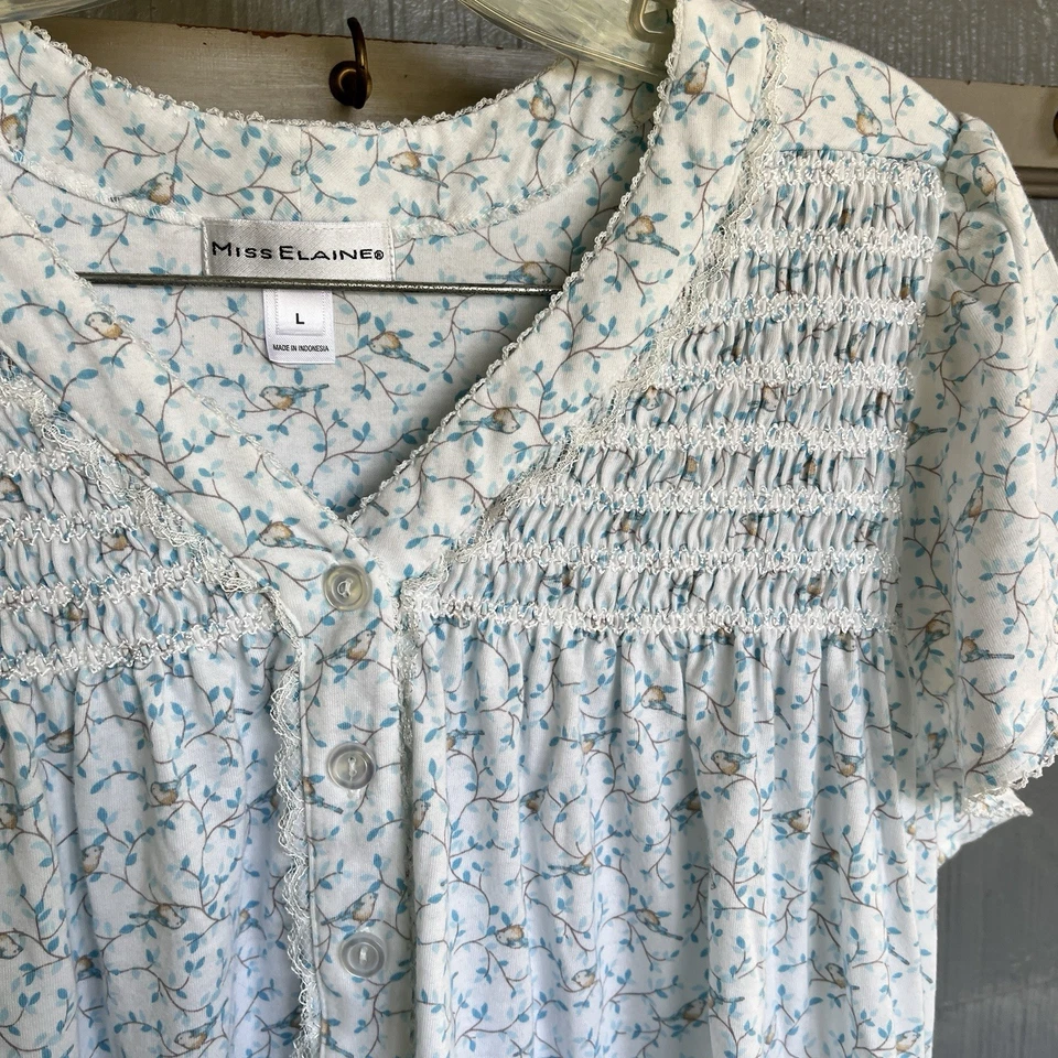 Miss Elaine Mujer L Mezcla de Algodón Azul Floral Verano Camisón Dormir Casa Vestido Foto 2 de 4