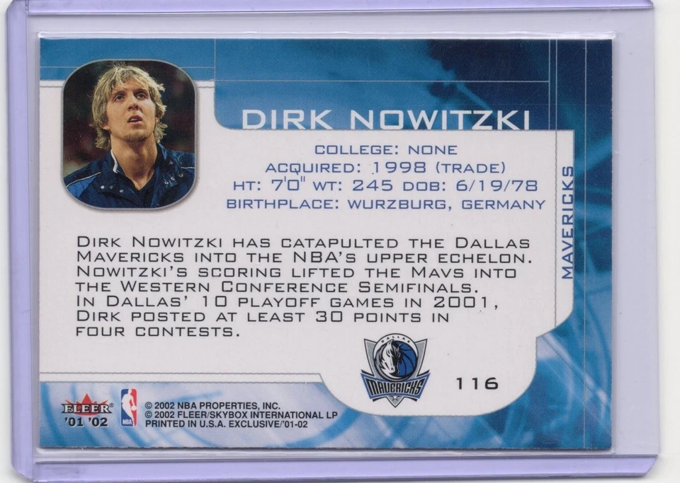 2001-02 Fleer Exclusive - Members Only Dirk Nowitzki #116 - Image 2 of 2