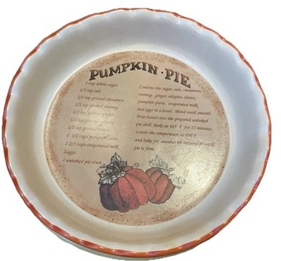 2005 Ceramic 10'' Baking Dish with Pumpkin Pie Recipe Scalloped Edge