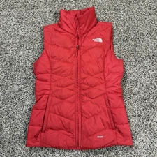 The North Face 550 Puffer Vest Womens Sz XS Red Diamond Quilted Zip Goose Down
