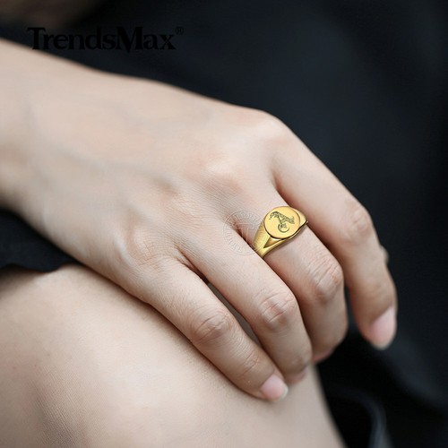 Stylish Pattern Font Initial Letter Stamp Rings for Women Men Signet Band 6-10 - Picture 3 of 9