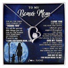To My Bonus Mom Necklace From Step Daughter Son, Mothers Day Gifts For Stepmom