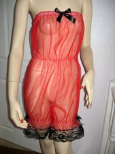 Nylon Playsuit Pantaloons red Sheer Sissy lace Adult Knickers bloomers