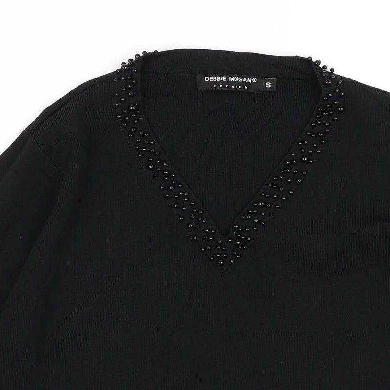 Suéter de viscosa negro cuello en V Debbie Morgan para mujer talla S Foto 4 de 4