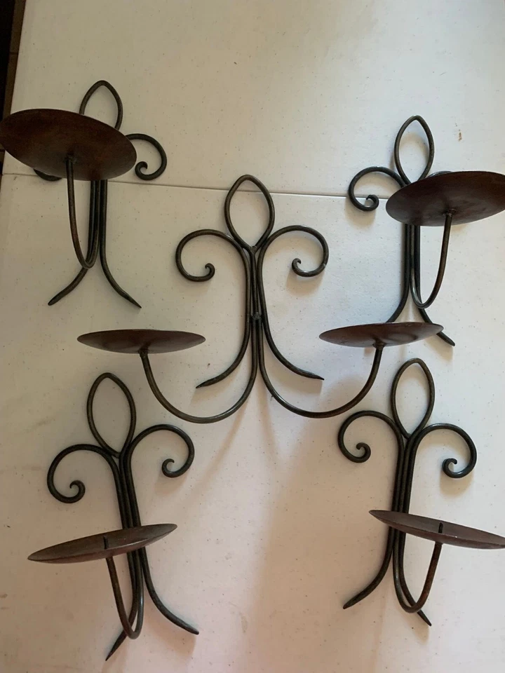 ARANDELAS antigas marrom/metal castiçais de parede 10,5" x 6"- 5 arandelas individuais - Imagem 2 de 4