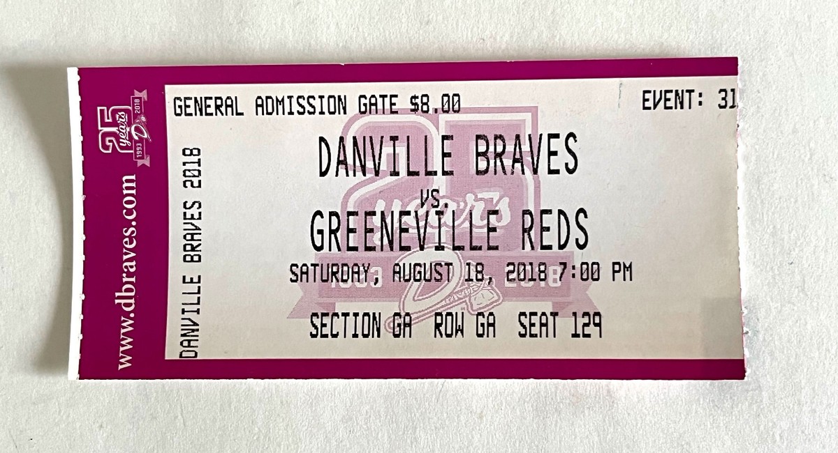 TICKET ONLY ~ Chipper Jones CRAZY TRAIN 2018 Danville Braves