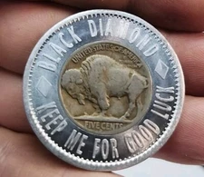 1935 Buffalo Nickel Encased Numismatic News Black Diamond Good Luck Coin / Token