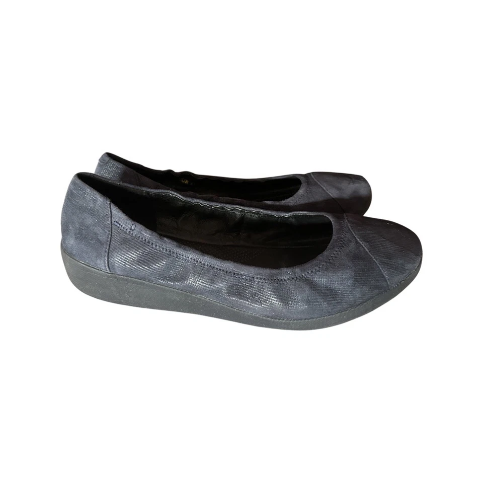 Mocasín Fitflop Mujer Azul Marino Zapatilla Premium Gamuza Cuero Cuña Baja Talla 11M Foto 3 de 4