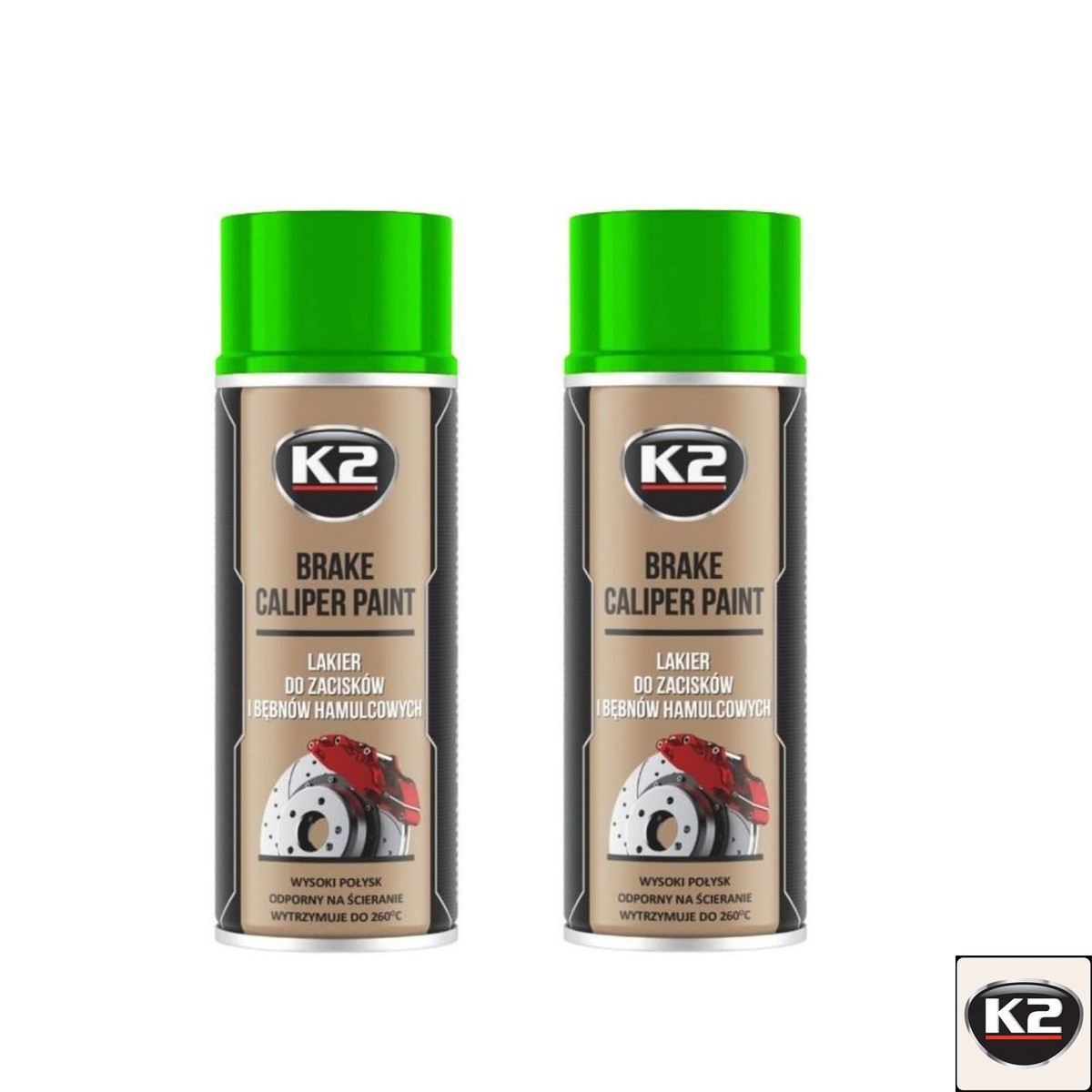 GREEN CALIPER SPRAY PAINT x 2 K2 PRO HIGH GLOSS HEAT RESISTANT