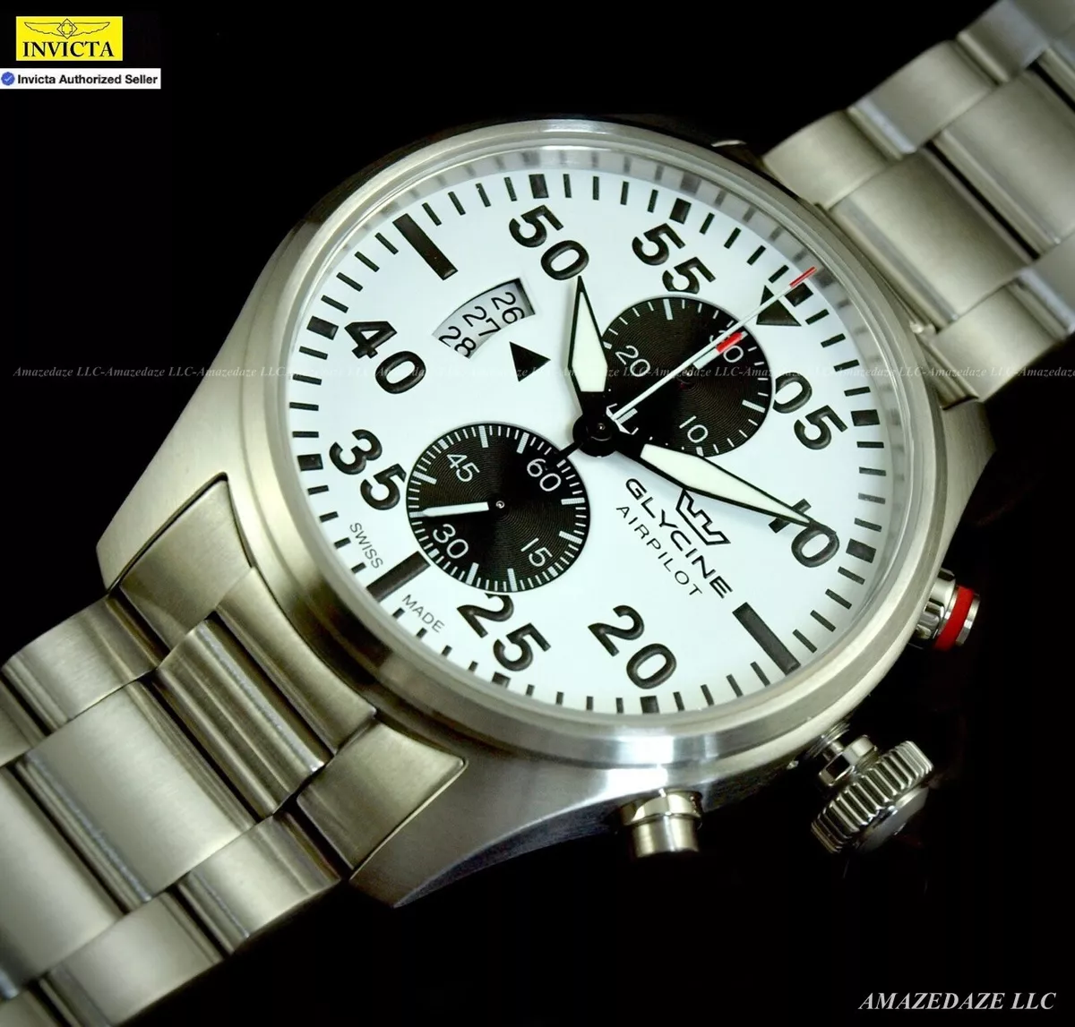NEW Glycine Men 44mm SWISS MADE AIR PILOT WHITE DIAL Stainless St