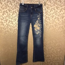 Cache Vintage Y2K Blue Floral Embroidered Jeans Size 6