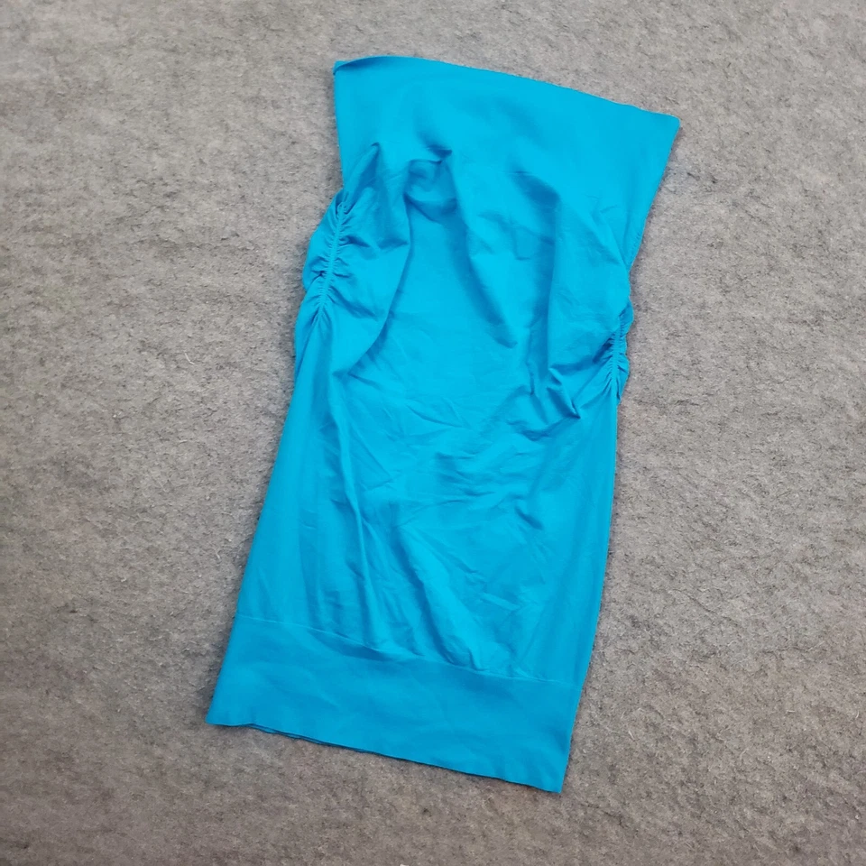 Saia básica ativa feminina pequena azul lápis comprimento reto joelho elástico franzido - Imagem 2 de 4