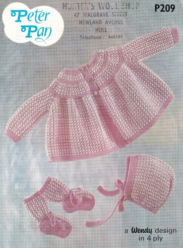 Peter Pan P209 Original Baby Strickmuster Mantel/Motorhaube & Stiefel 4-fädig