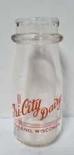 VINTAGE HALF PINT MILK BOTTLE TRI-CITY DAIRY - DURAND, WISCONSIN
