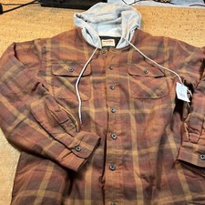 Wrangler Jacket Mens Large Brown Plaid Flannel Shacket Hooded Quilted Shirt NWT