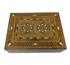 Damascus Syrian Marquetry Mosaic Jewelry Candy Trinket Box Mother of Pearl 