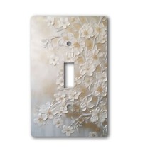 Decorative Acrylic Light Switch/Electrical Outlet Cover - White Flowers
