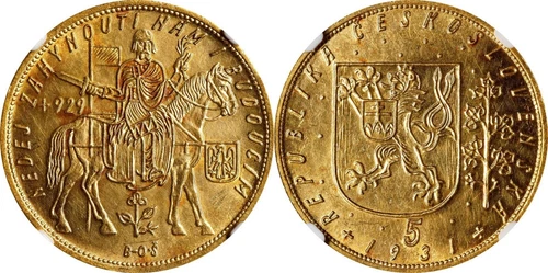 5D 1931 Czechoslovakia GOLD 5 ducats RARE NGC MS 62