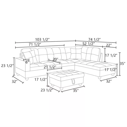 Black Faux Leather 3-Piece Couch Living Room Sofa Set Modern L-Shaped Sofa - Picture 16 of 21