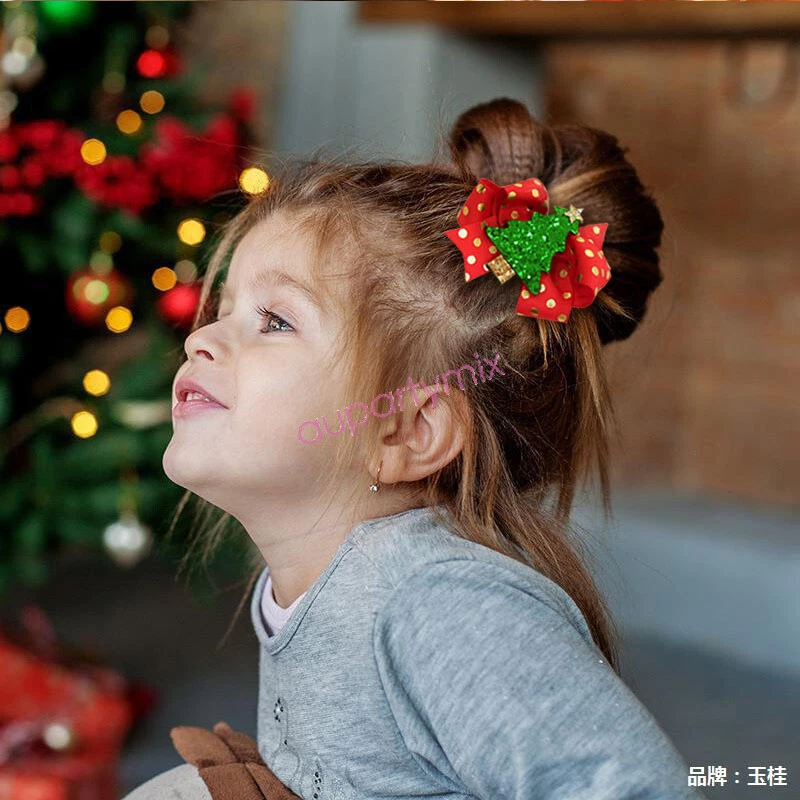 Cute Bling Bling Girls Hair Clips Christmas tree Santa Elk Bow Barrette hairpin - image 4 of 4