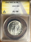 1943 AU58 Walking Liberty Half Dollar White ANACS