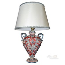 Lampada da tavolo vaso in ceramica di Caltagirone fatta a mano bordò e blu lume
