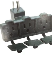 3-Outlet Grounded Adapter with Covers Outdoor Or Indoor Curved Down New {X}